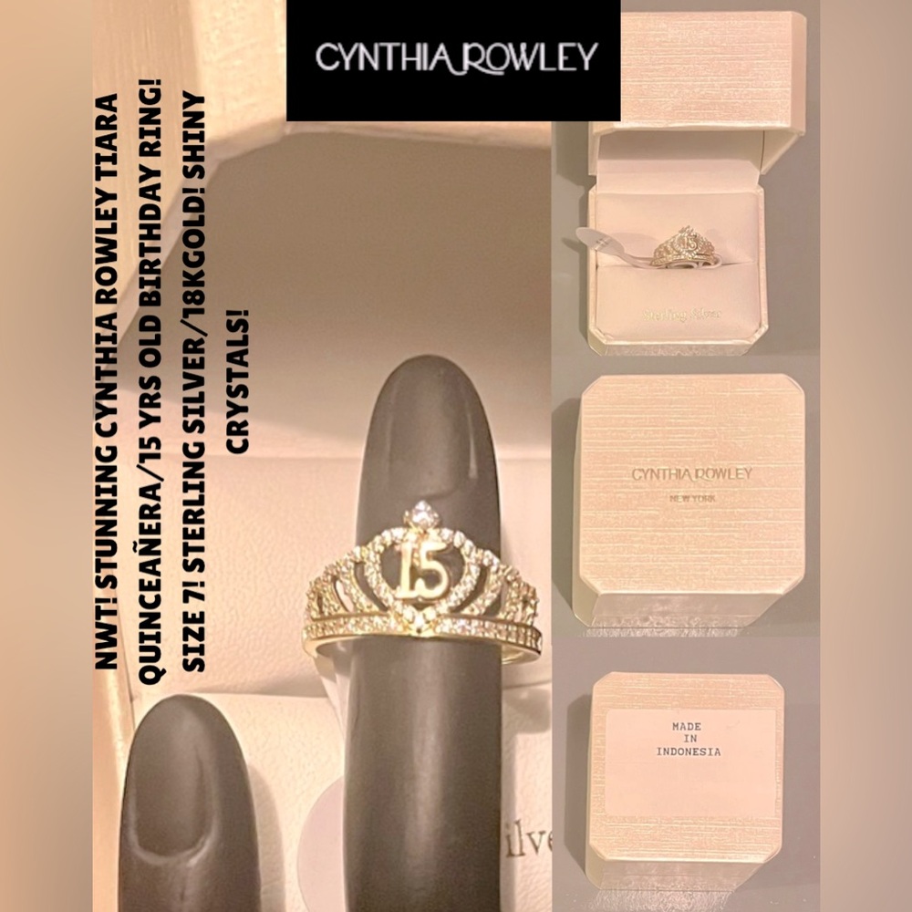 NIB! CYNTHIA ROWLEY QUINCEAÑERA RING SIZE 7! 15 YRS OLD BDAY RING! STERLING/18K!